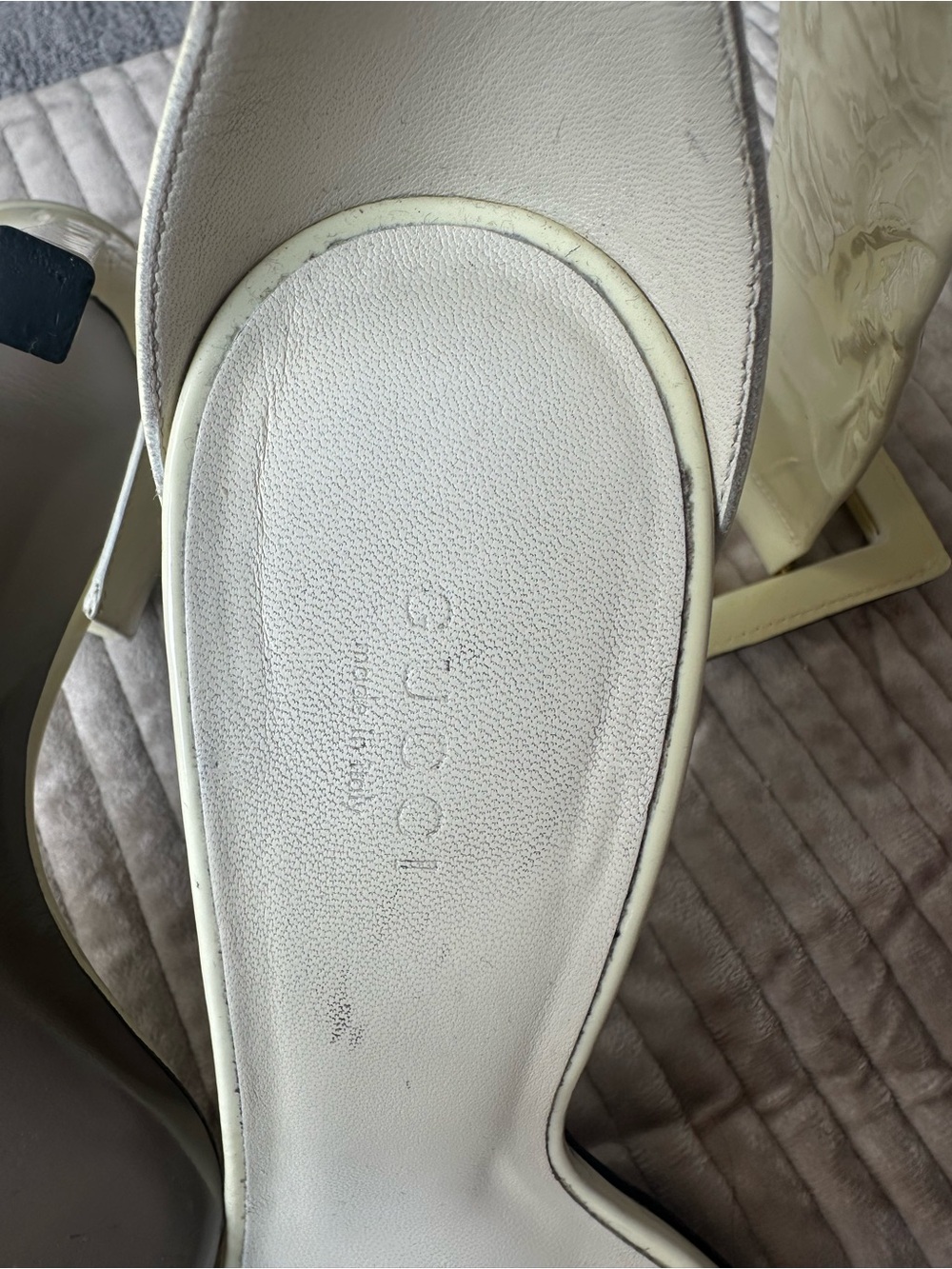 Gucci Cream Patent Leather Ankle-Strap High Heels - Picture 6 of 7